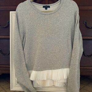 J. Crew gray long sleeved crew neck sweatshirt w layered pleated silk hem M NWOT